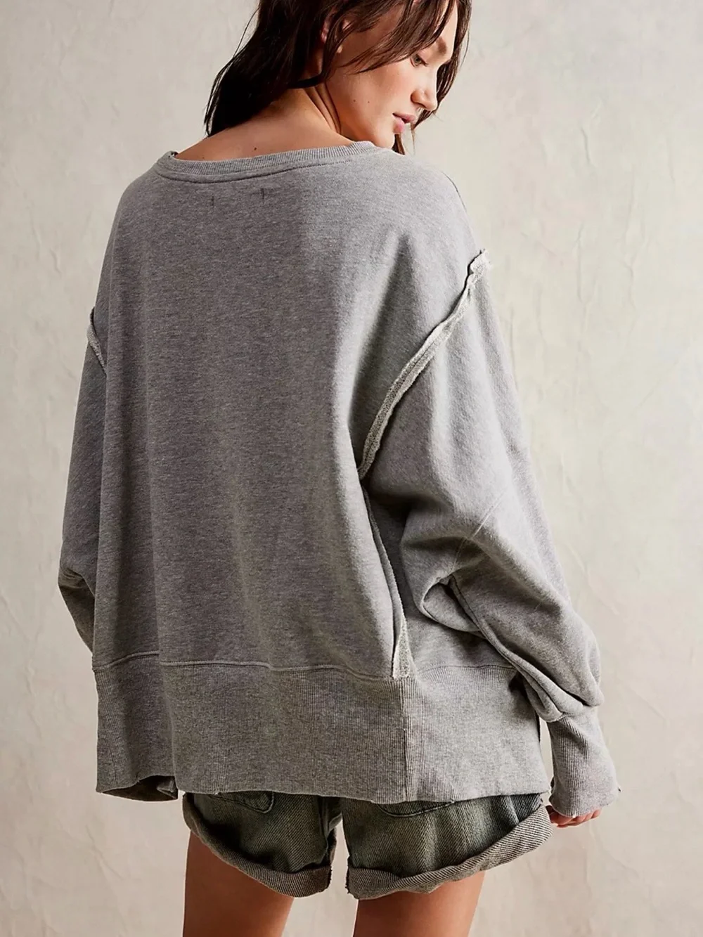 Free People Camden pullover in Light Gray Oversized Crewneck Sweatshirt